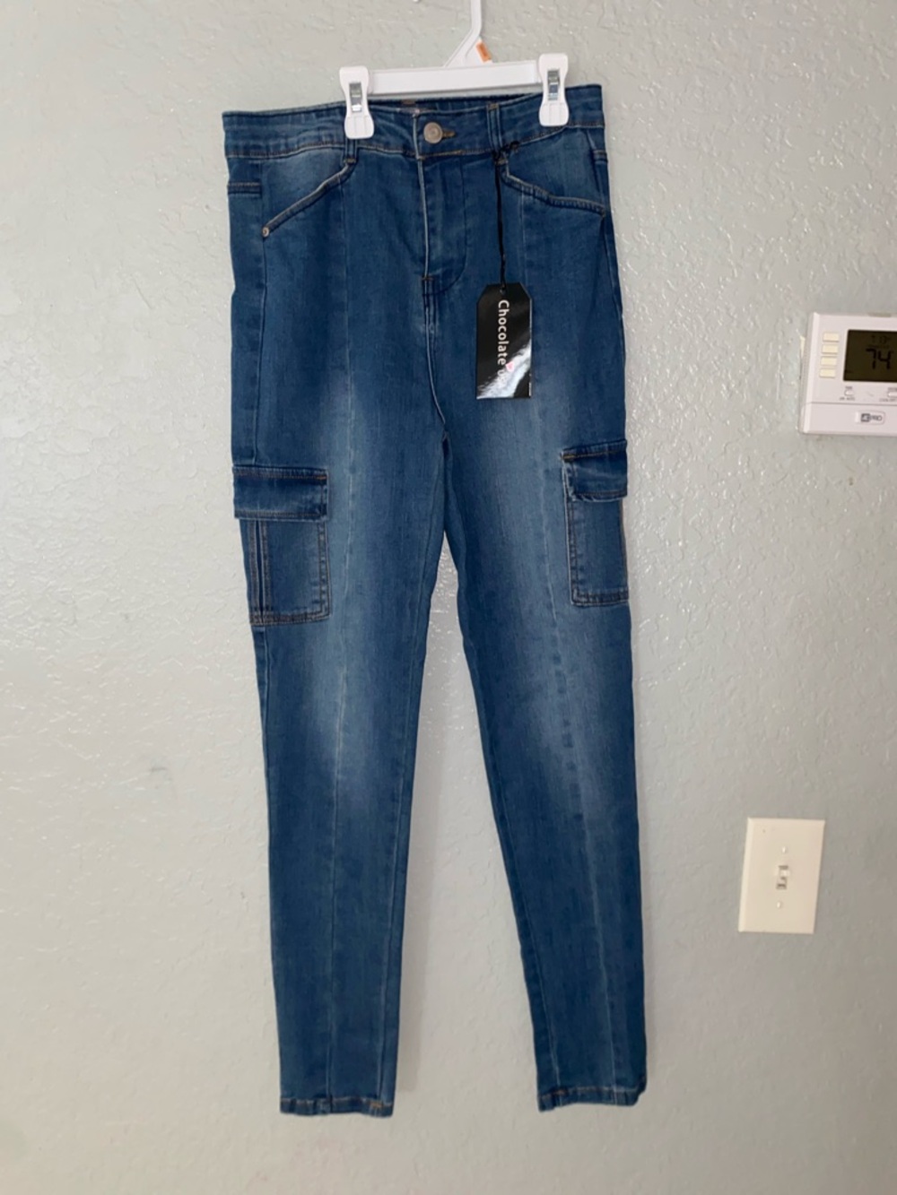 Chocolate Blue Denim Cargo Skinny Jeans
